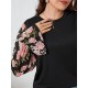 Plus Size Black  Floral Bishop Sleeve Top