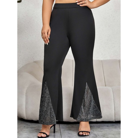 Plus Size Black  Solid Flare Pants