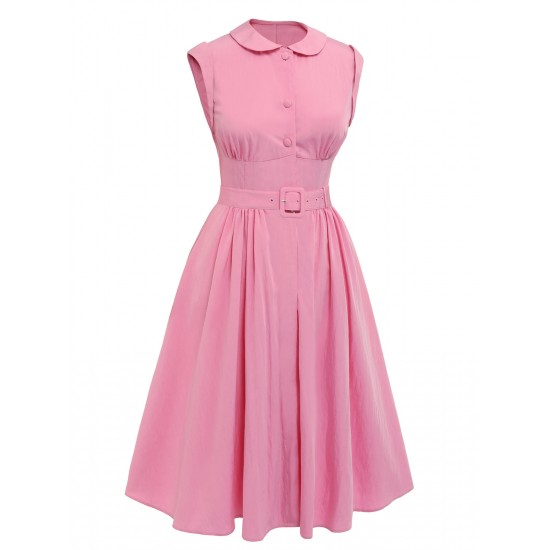 Pink  Doll Collar Solid Dress