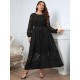 Plus Size Black  Long Sleeve Solid Lace Dress