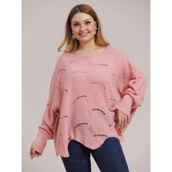 Plus Size  Round Neck Cutout Sweater