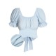 Sky Blue  Solid Puff Sleeves Tops