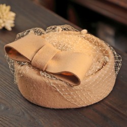  Bow Mesh Wooled Dress Hat