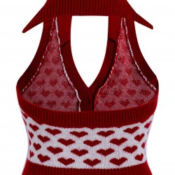 Red  Knitting Heart Halter Button Tops