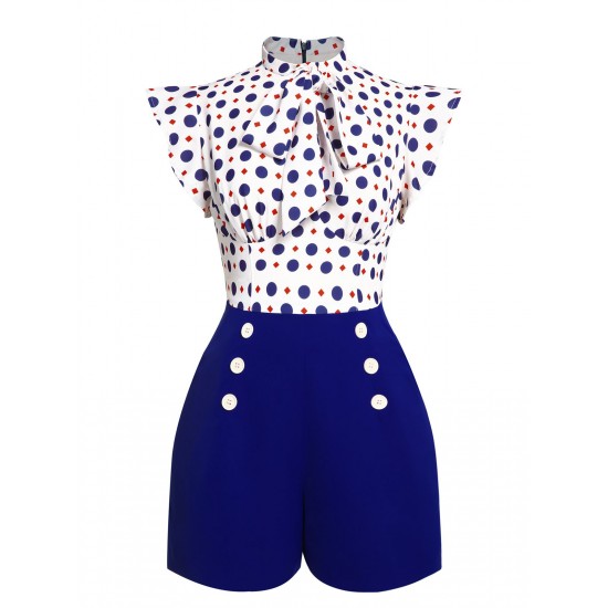 Blue  Polka Dot Buttoned Romper