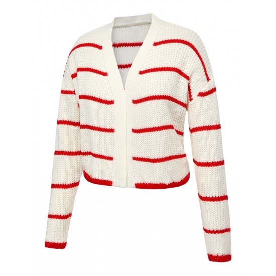 Red & White  Stripe Knitted Cardigan