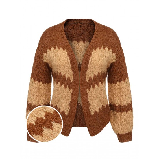 Brown  Patchwork Long Sleeve Sweater