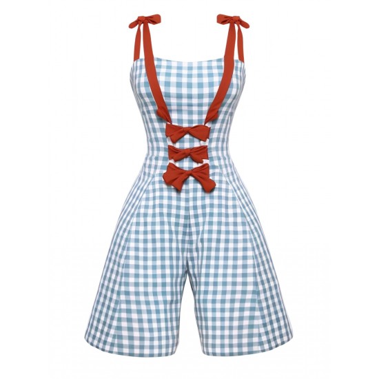 Light Blue  Plaid Camisole Romper