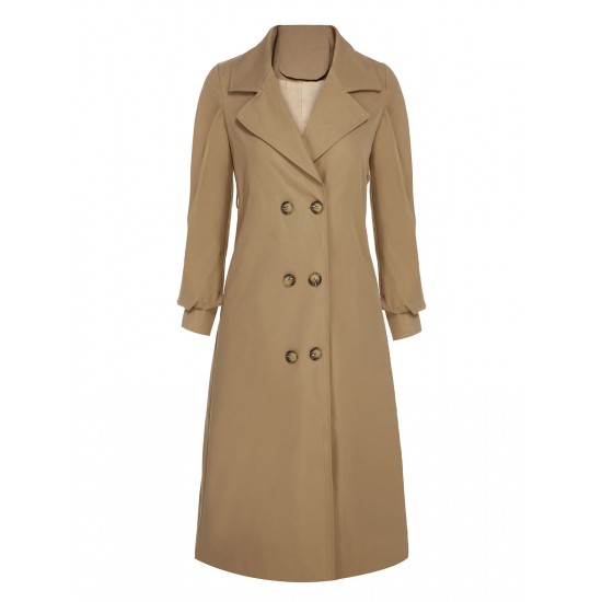 Khaki  Double Breasted Button Trench Coat