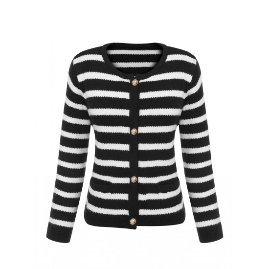 Black & White  Stripe Knitted Cardigan