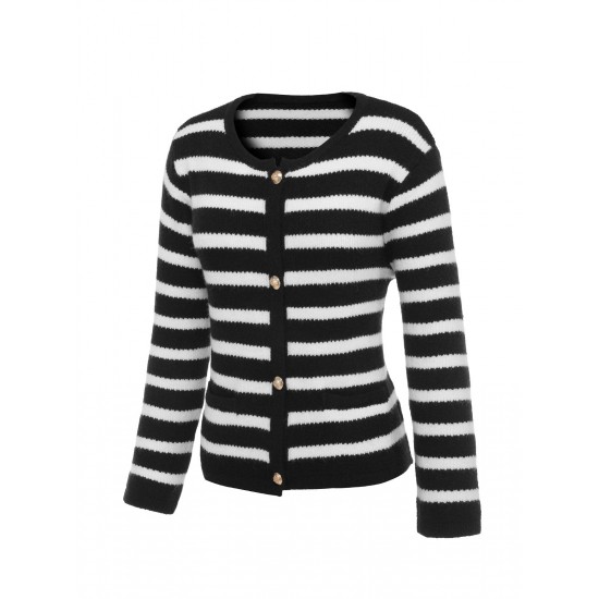 Black & White  Stripe Knitted Cardigan