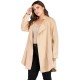 Plus Size Beige  Lapel Cardigan Long Sleeve Trench Coat