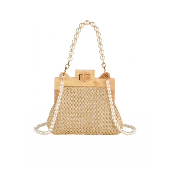 Handmade Straw Pearl Chain Handbag & Crossbody Bag