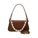 Pearl Chain Imitation Crocodile Leather Shoulder Bag