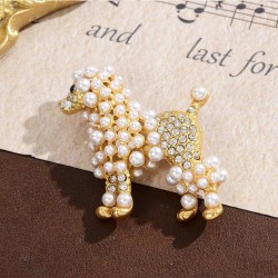 Vintage Golden Pearl Dog Brooch