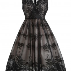 Black  Lace Floral Swing Dress