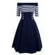 Navy  Off Shoulder Swing Dress