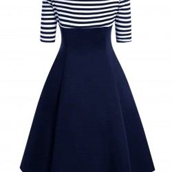 Navy  Off Shoulder Swing Dress