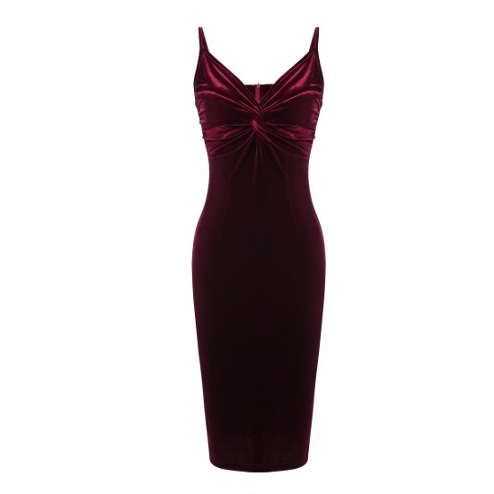 2PCS Wine Red  Velvet Bodycon Dress