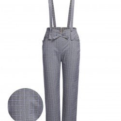 Gray  Plaids Suspender Pants