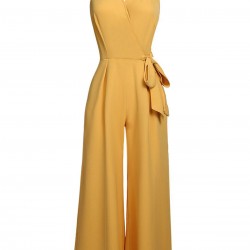 Yellow  Halter Lace-Up Jumpsuit