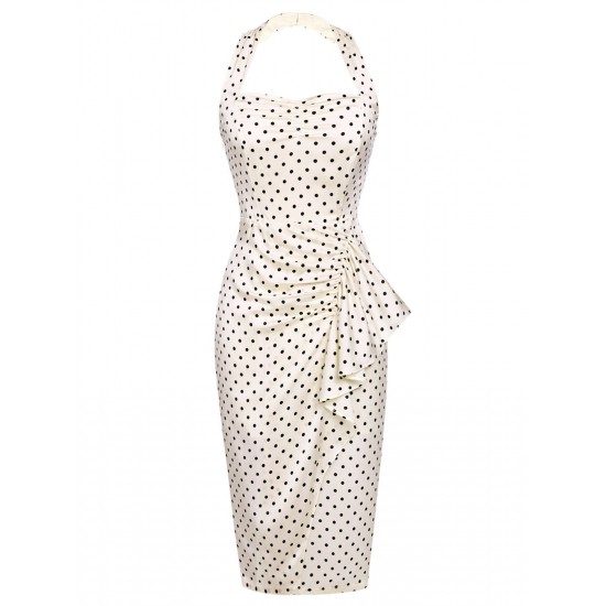 Ivory  Polka Dot Halter Pencil Dress