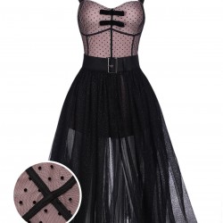 2PCS  Polka Dot Bowknot Lace Strap Dress