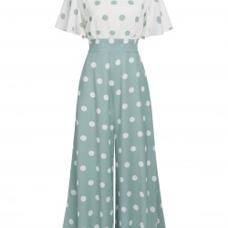  Green White Splicing Polka Dot Jumpsuit