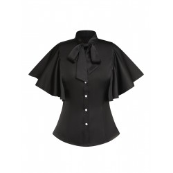 Black  Solid Ruffled-Sleeve Blouse