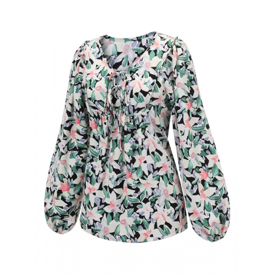 Green  Round Neck Floral Blouse