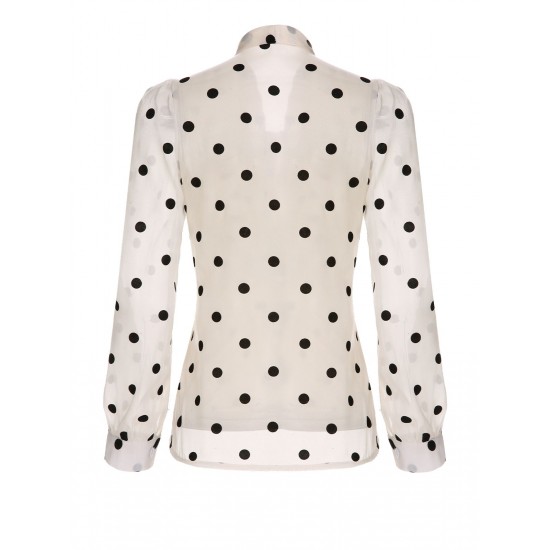 Beige  Polka Dot Bow Blouse