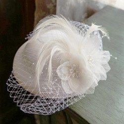  Mesh Floral Feather Hat