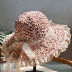 Pale Pink Hand-made Lace Bow Sun Hat