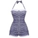 Checked  Halter Bowknot One-piece Swimsuit