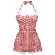 Checked  Halter Bowknot One-piece Swimsuit